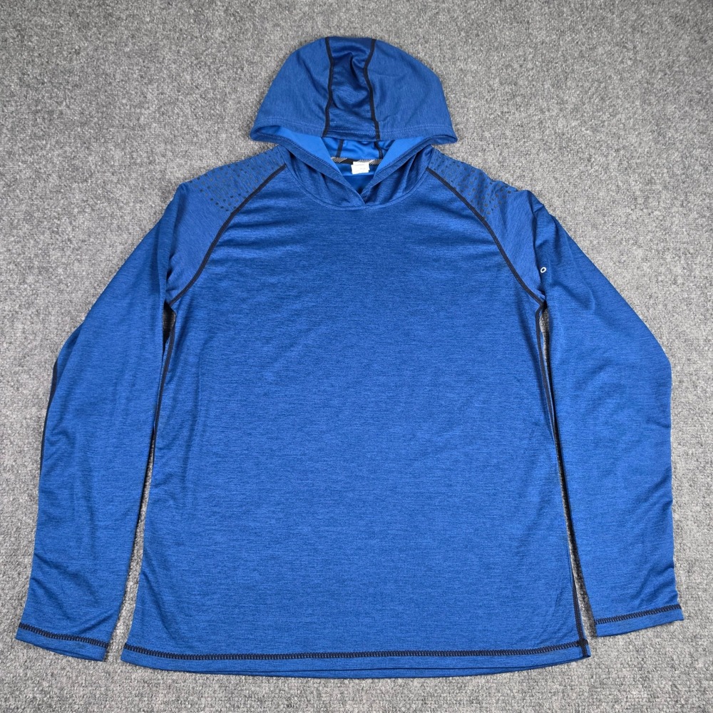 Alo Yoga Impact Long Sleeve Hoodie Men Large Blue Perforated Raglan Sleeves - Picture 2 of 6